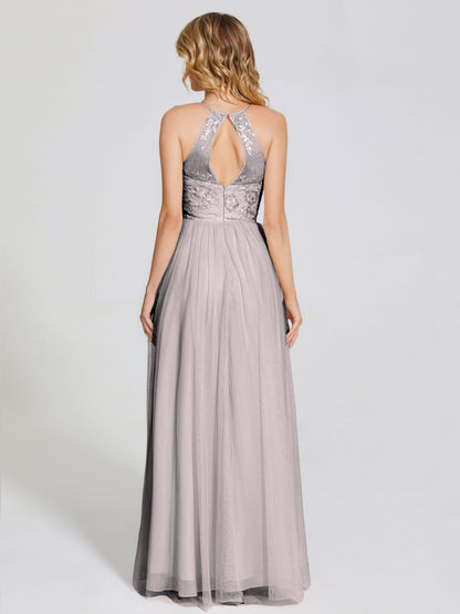 Destiny Lace Halter Tulle Bridesmaid Dress