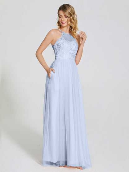 Destiny Lace Halter Tulle Bridesmaid Dress