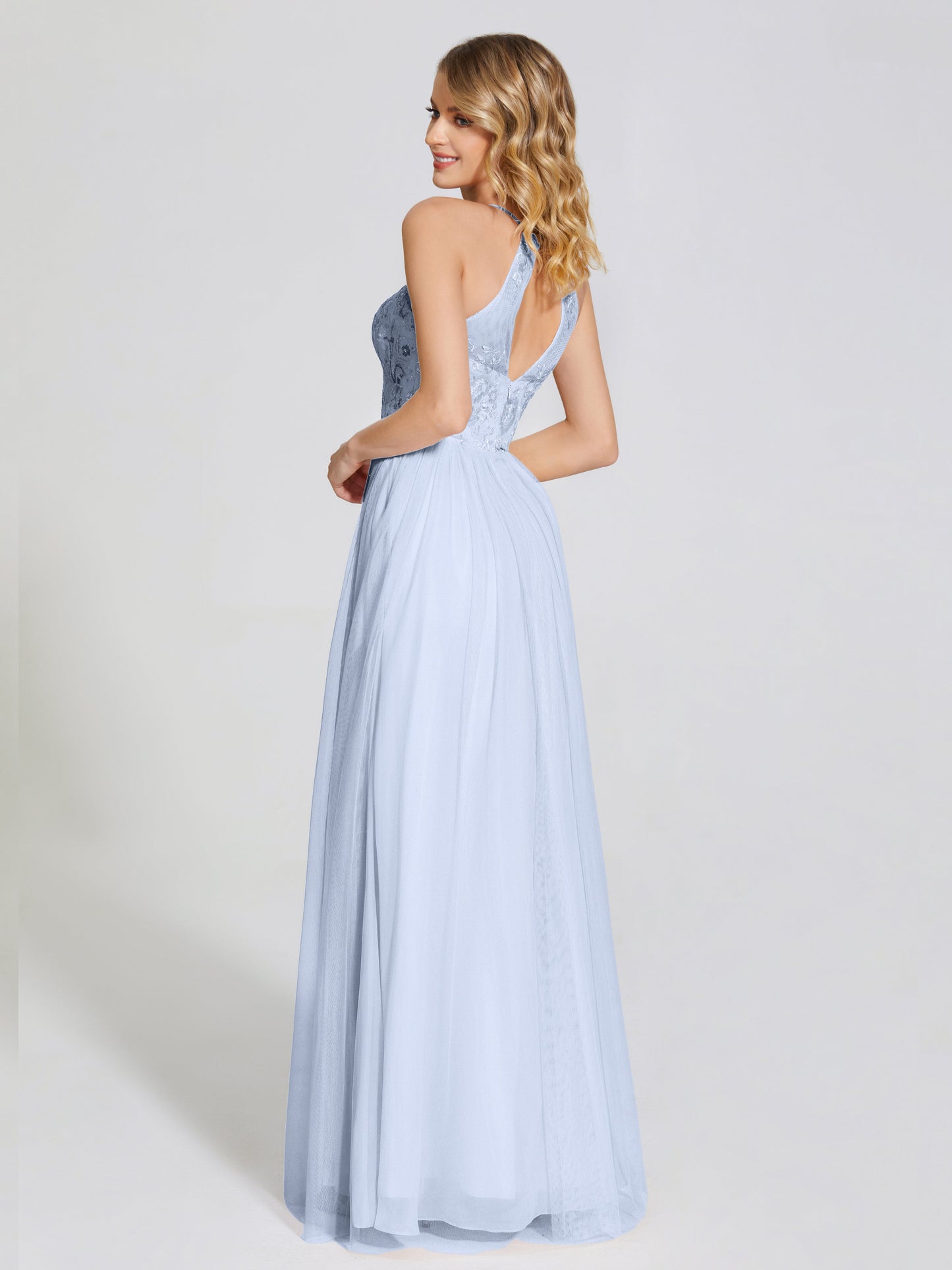 Destiny Lace Halter Tulle Bridesmaid Dress