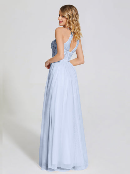 Destiny Lace Halter Tulle Bridesmaid Dress
