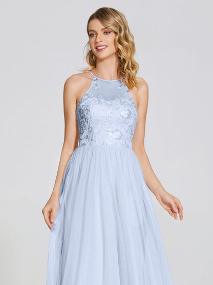 Destiny Lace Halter Tulle Bridesmaid Dress