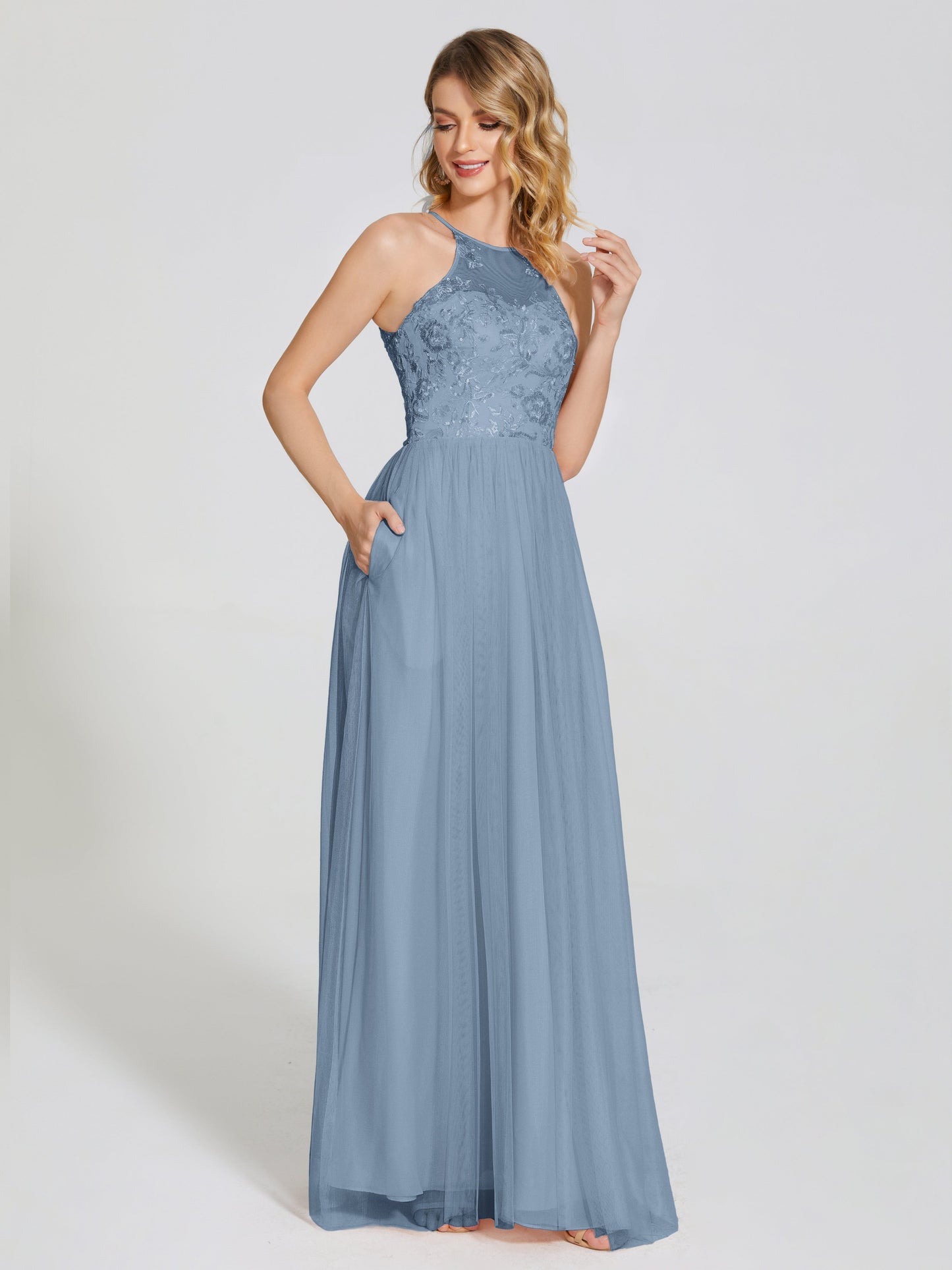 Destiny Lace Halter Tulle Bridesmaid Dress