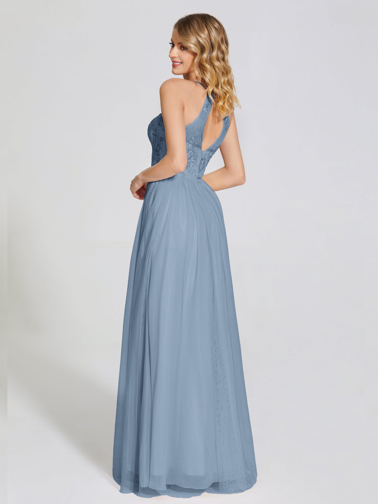 Destiny Lace Halter Tulle Bridesmaid Dress