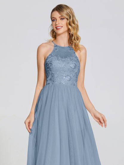 Destiny Lace Halter Tulle Bridesmaid Dress