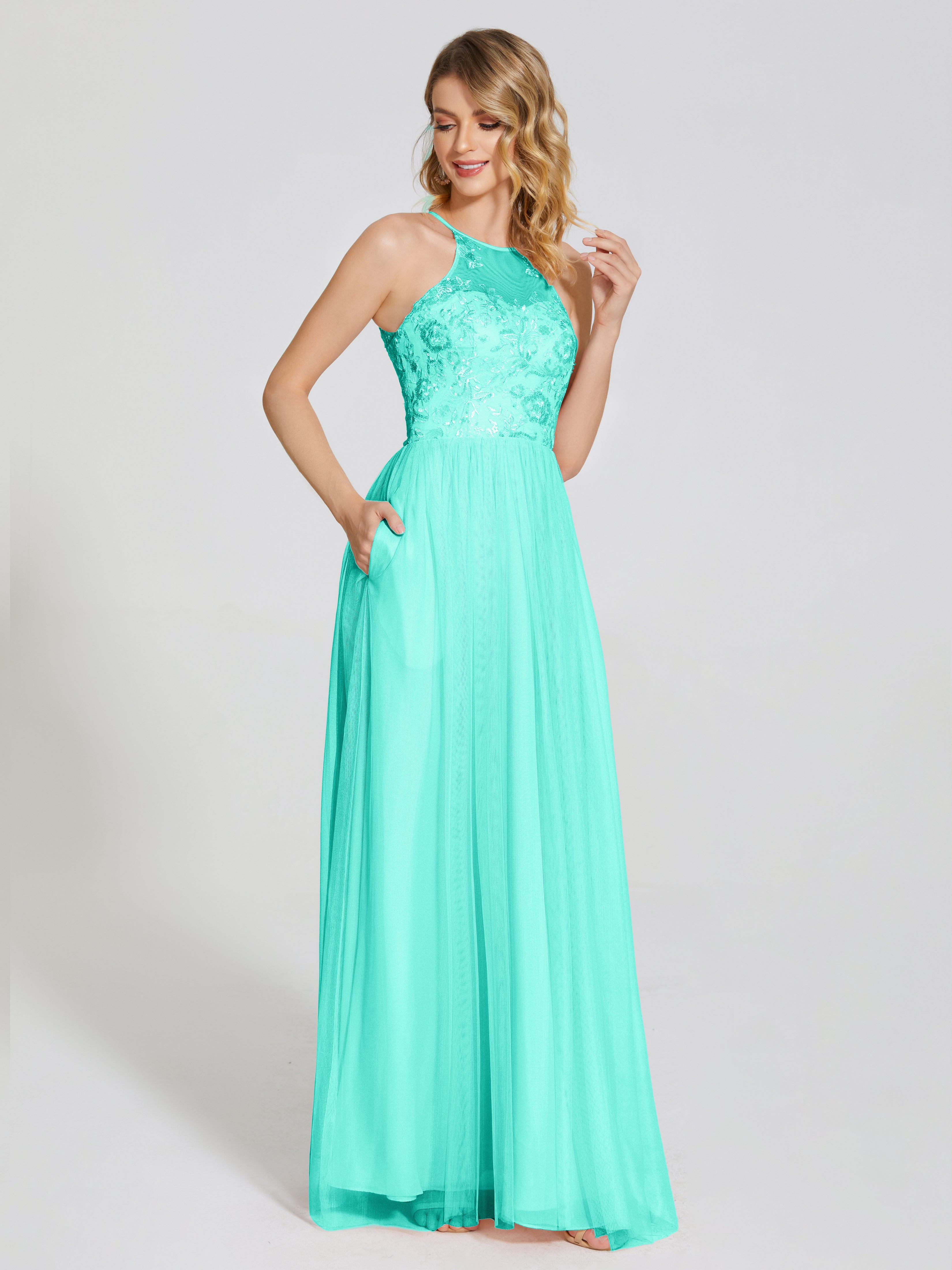 Destiny Lace Halter Tulle Bridesmaid Dress
