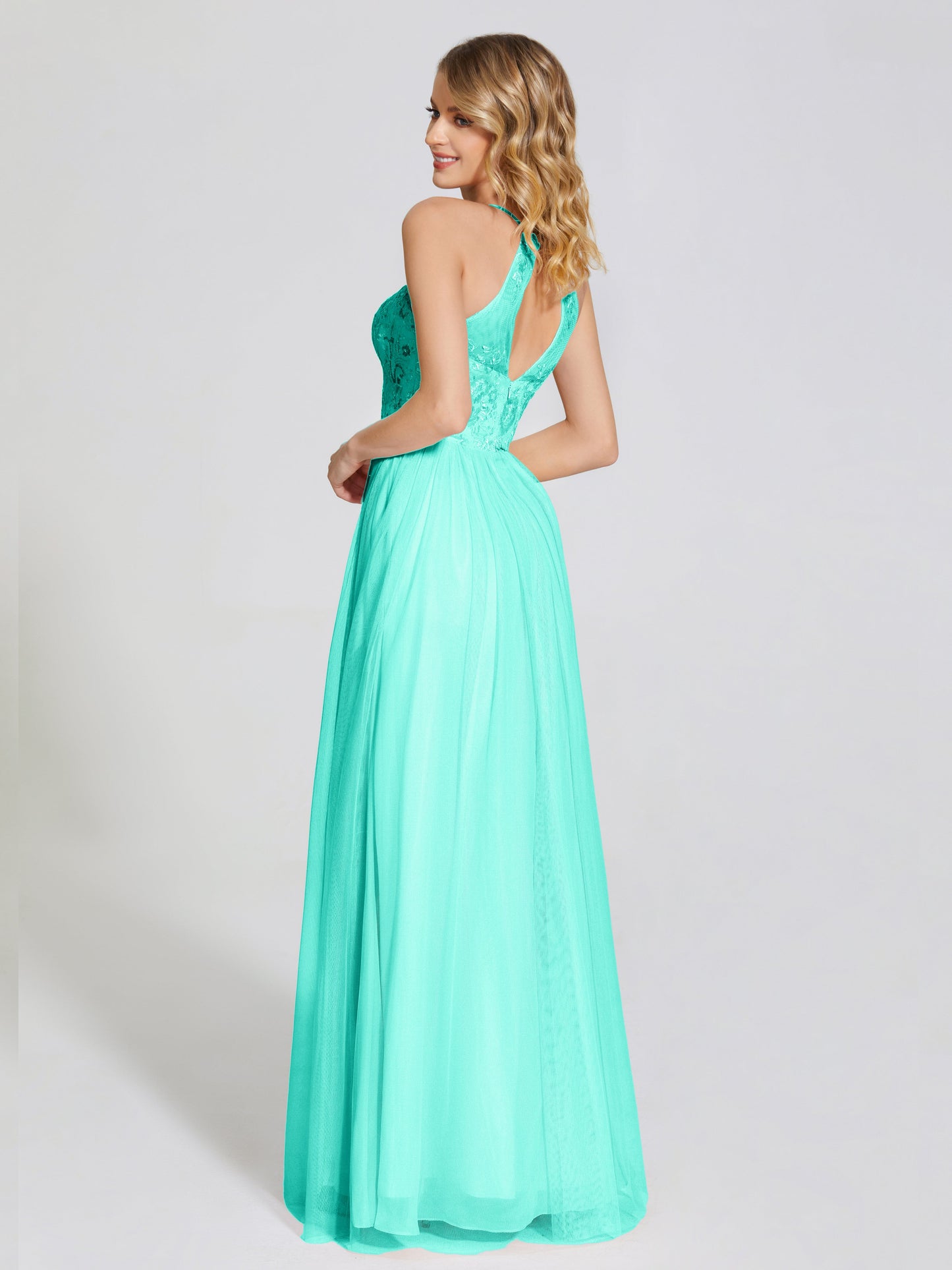 Destiny Lace Halter Tulle Bridesmaid Dress