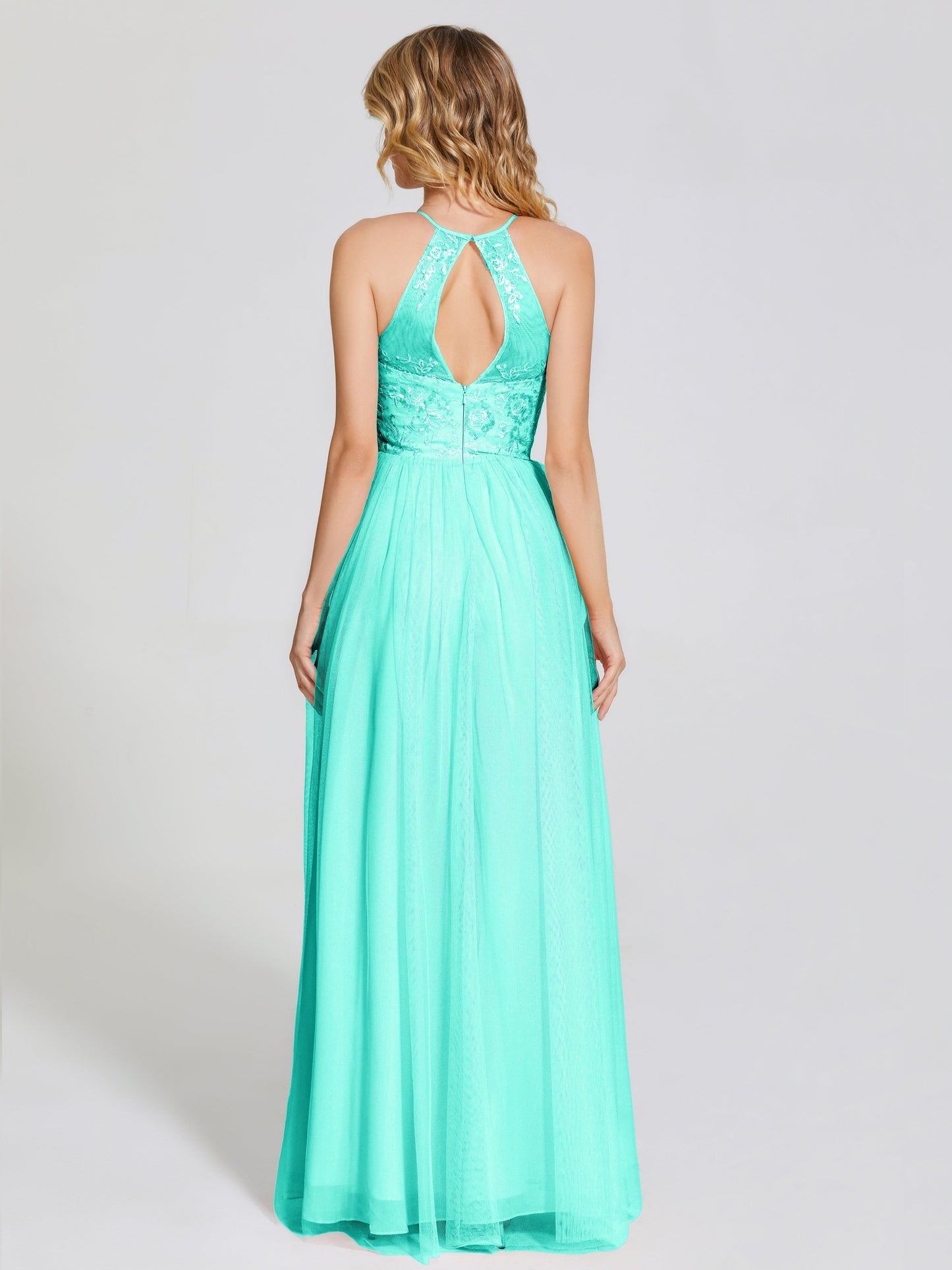Destiny Lace Halter Tulle Bridesmaid Dress