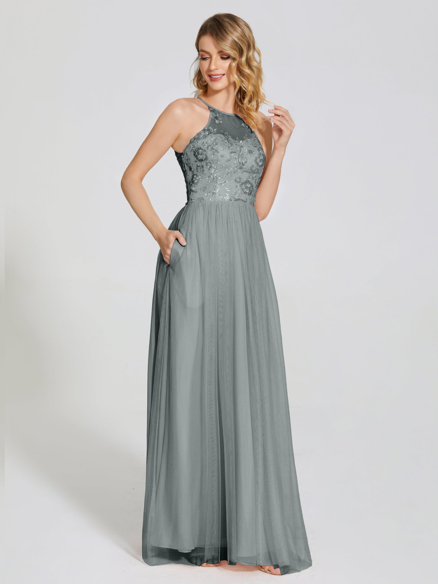 Destiny Lace Halter Tulle Bridesmaid Dress