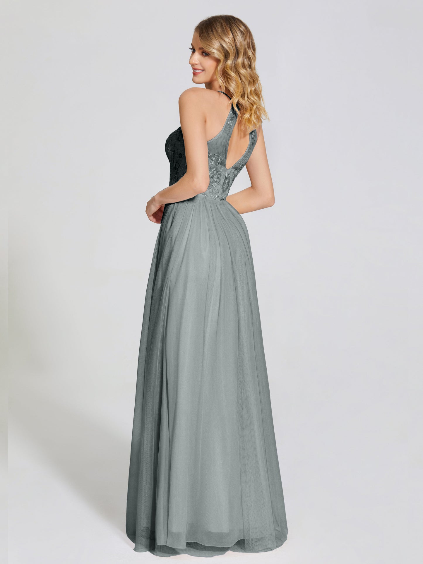 Destiny Lace Halter Tulle Bridesmaid Dress
