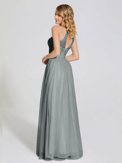 Destiny Lace Halter Tulle Bridesmaid Dress