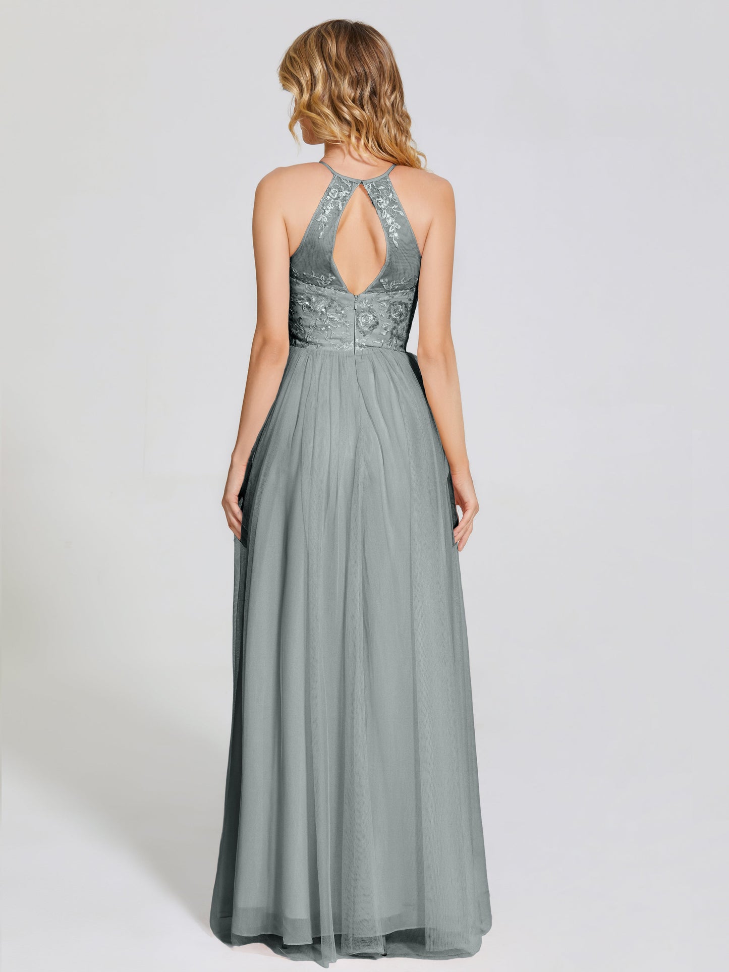 Destiny Lace Halter Tulle Bridesmaid Dress