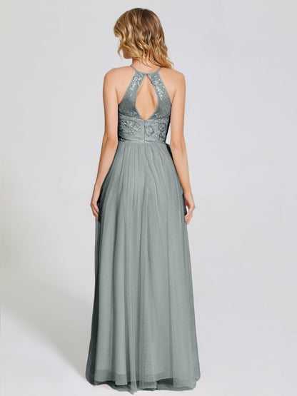 Destiny Lace Halter Tulle Bridesmaid Dress