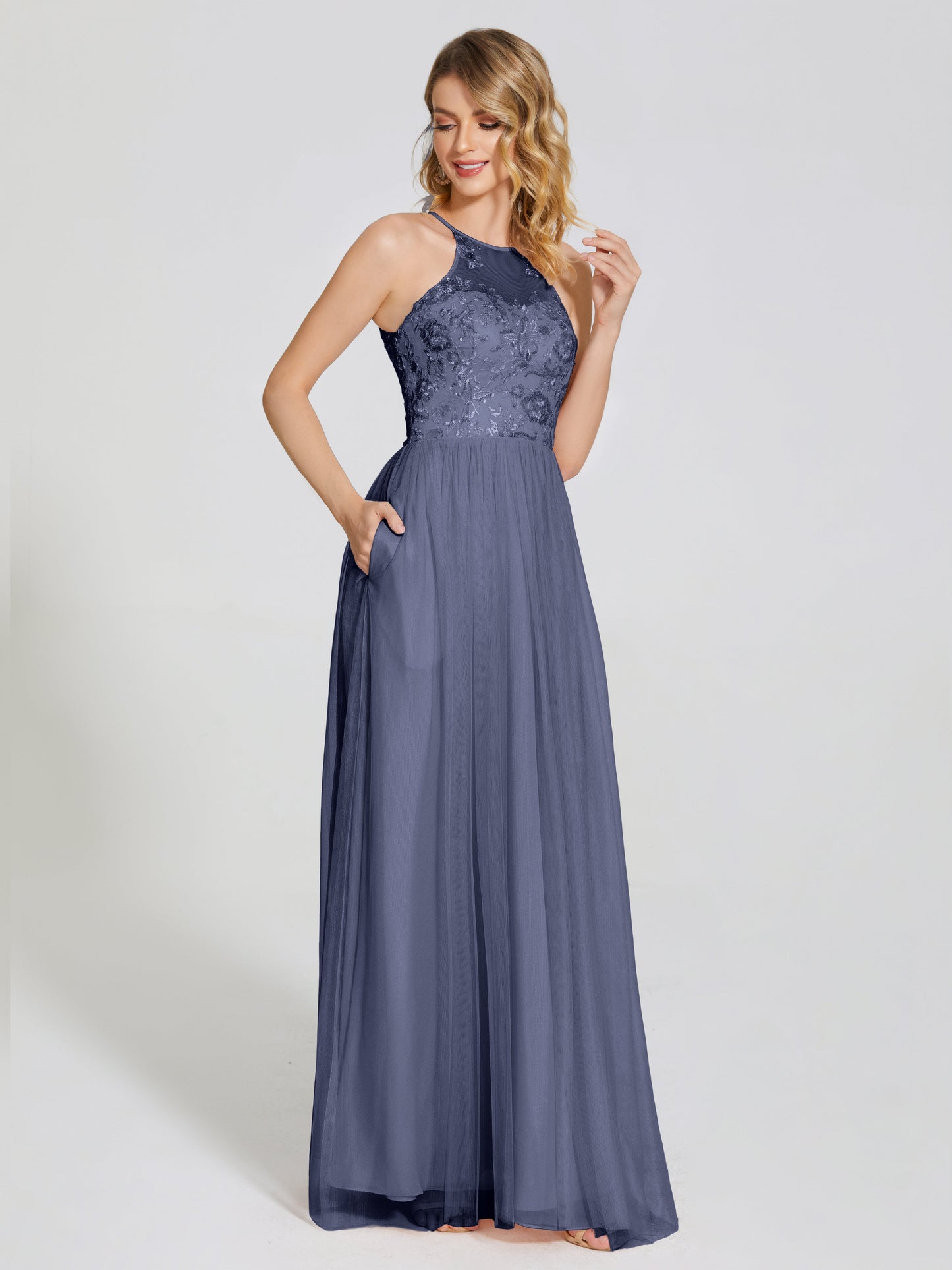 Destiny Lace Halter Tulle Bridesmaid Dress