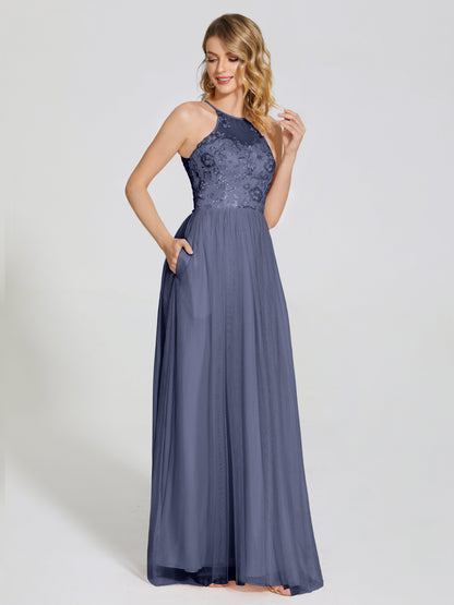 Destiny Lace Halter Tulle Bridesmaid Dress
