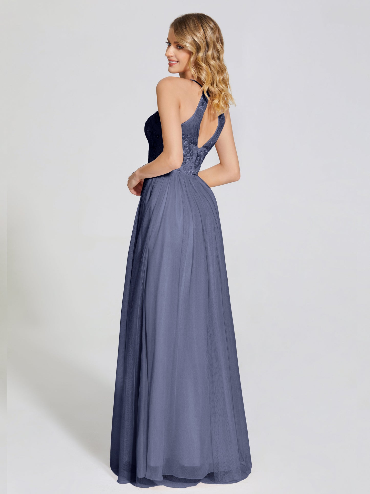 Destiny Lace Halter Tulle Bridesmaid Dress