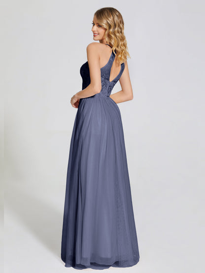 Destiny Lace Halter Tulle Bridesmaid Dress