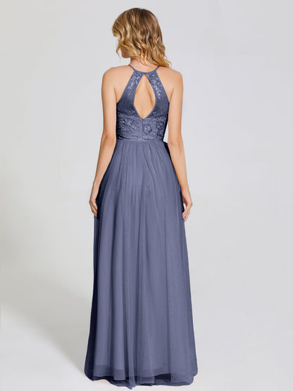 Destiny Lace Halter Tulle Bridesmaid Dress