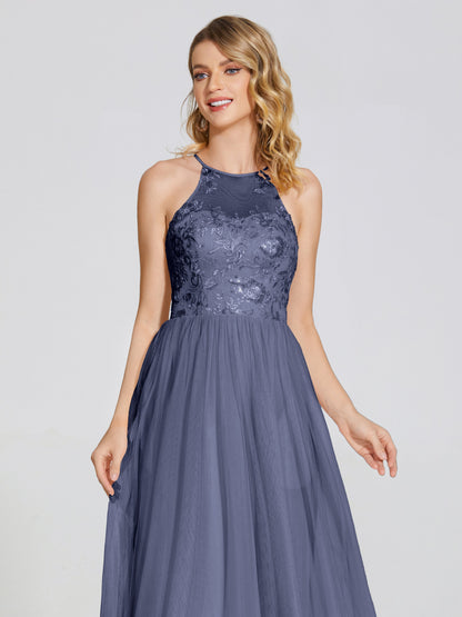 Destiny Lace Halter Tulle Bridesmaid Dress