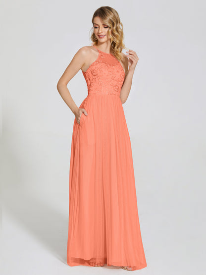 Destiny Lace Halter Tulle Bridesmaid Dress