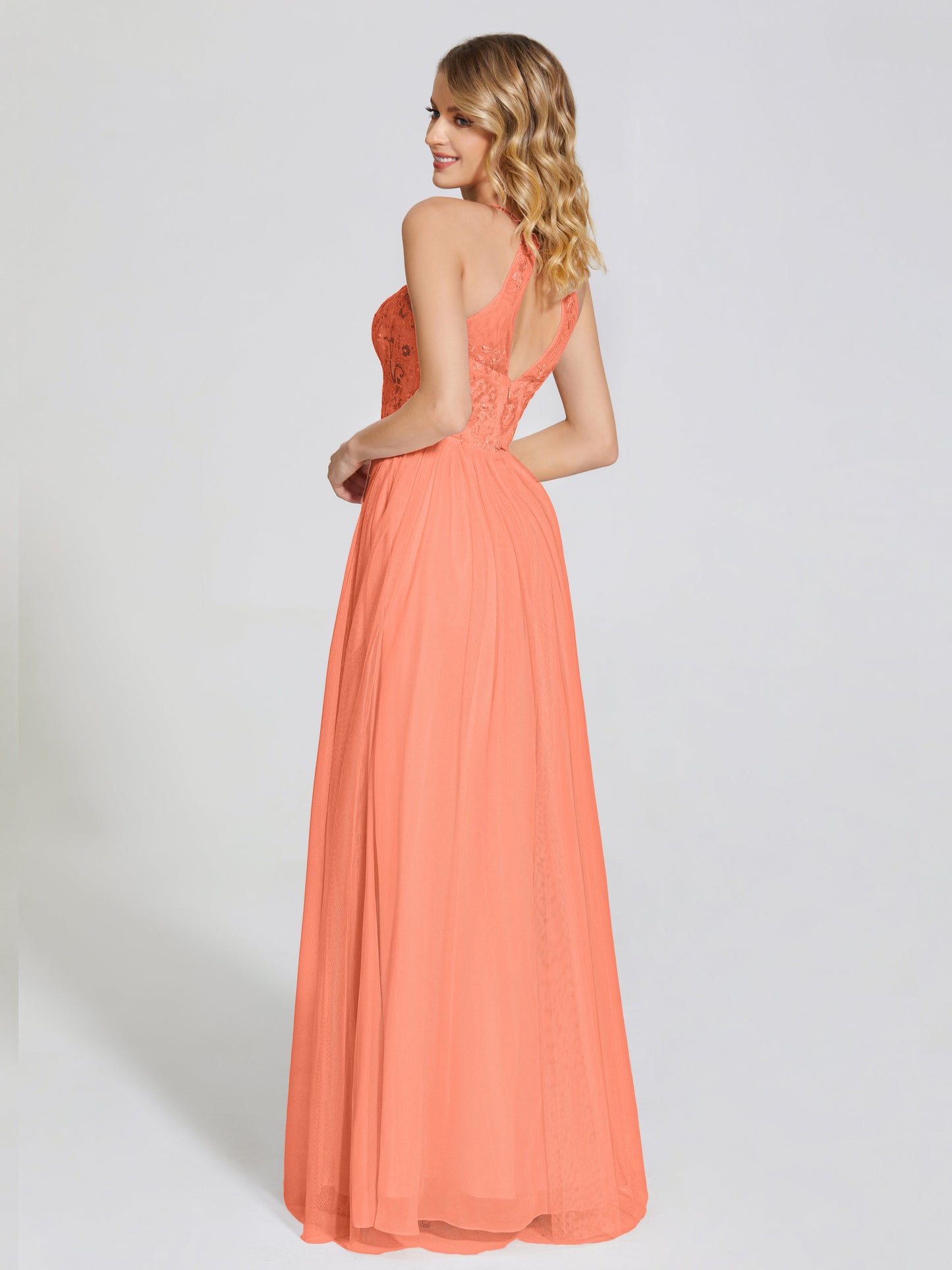 Destiny Lace Halter Tulle Bridesmaid Dress