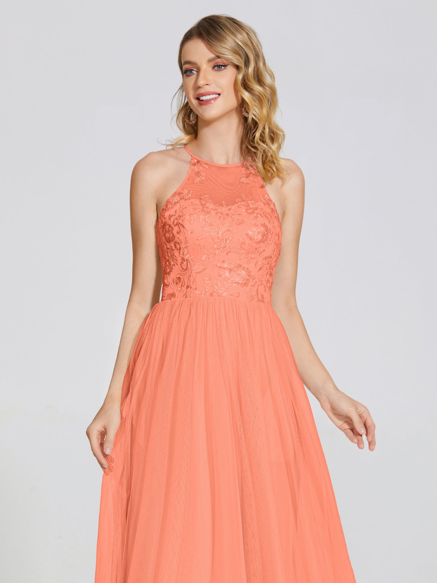 Destiny Lace Halter Tulle Bridesmaid Dress