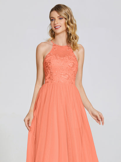 Destiny Lace Halter Tulle Bridesmaid Dress