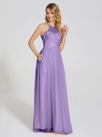 Destiny Lace Halter Tulle Bridesmaid Dress
