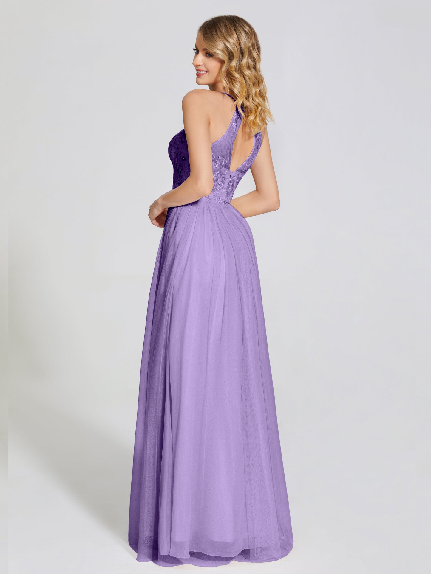 Destiny Lace Halter Tulle Bridesmaid Dress