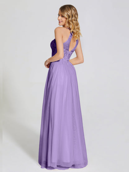 Destiny Lace Halter Tulle Bridesmaid Dress