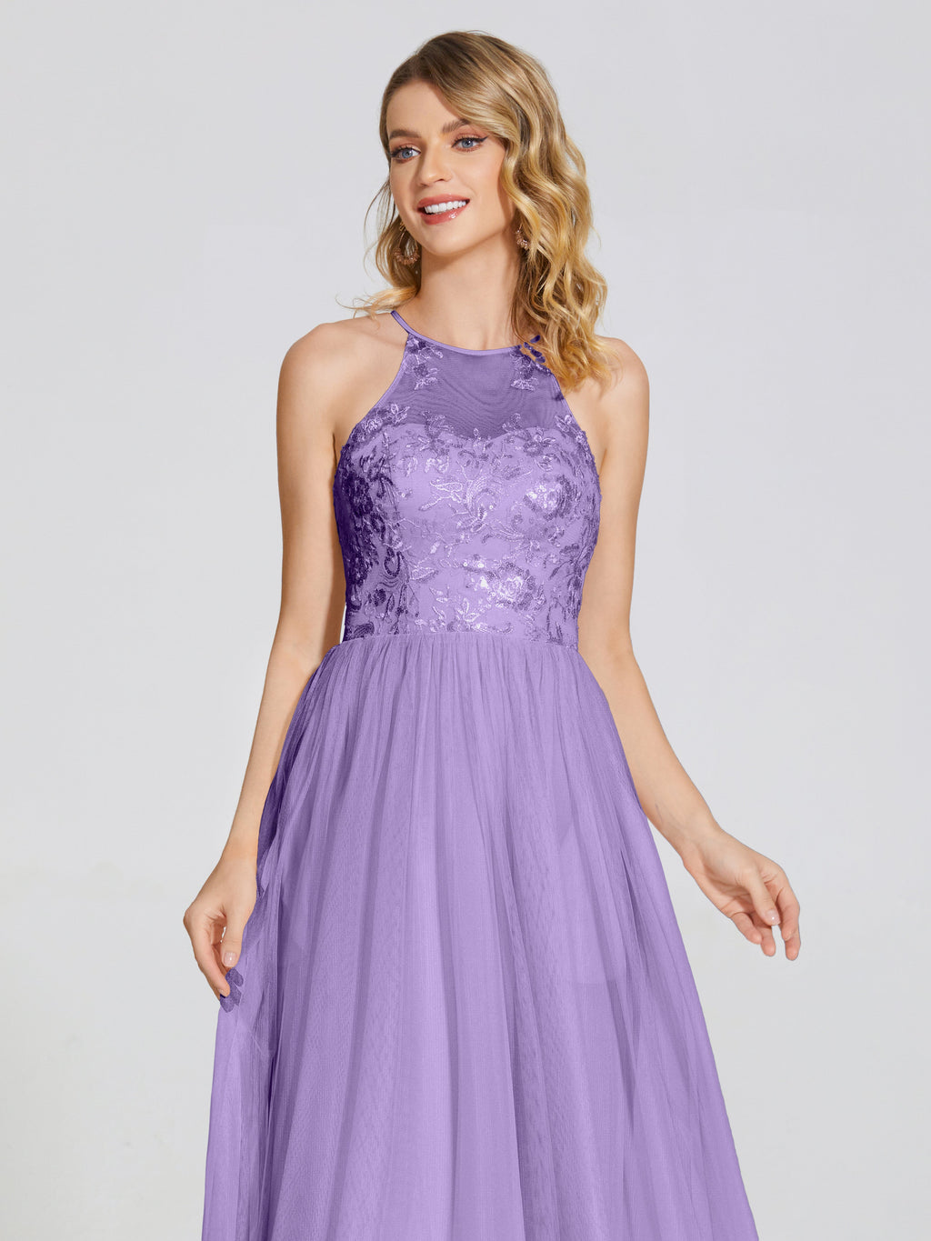 Destiny Lace Halter Tulle Bridesmaid Dress