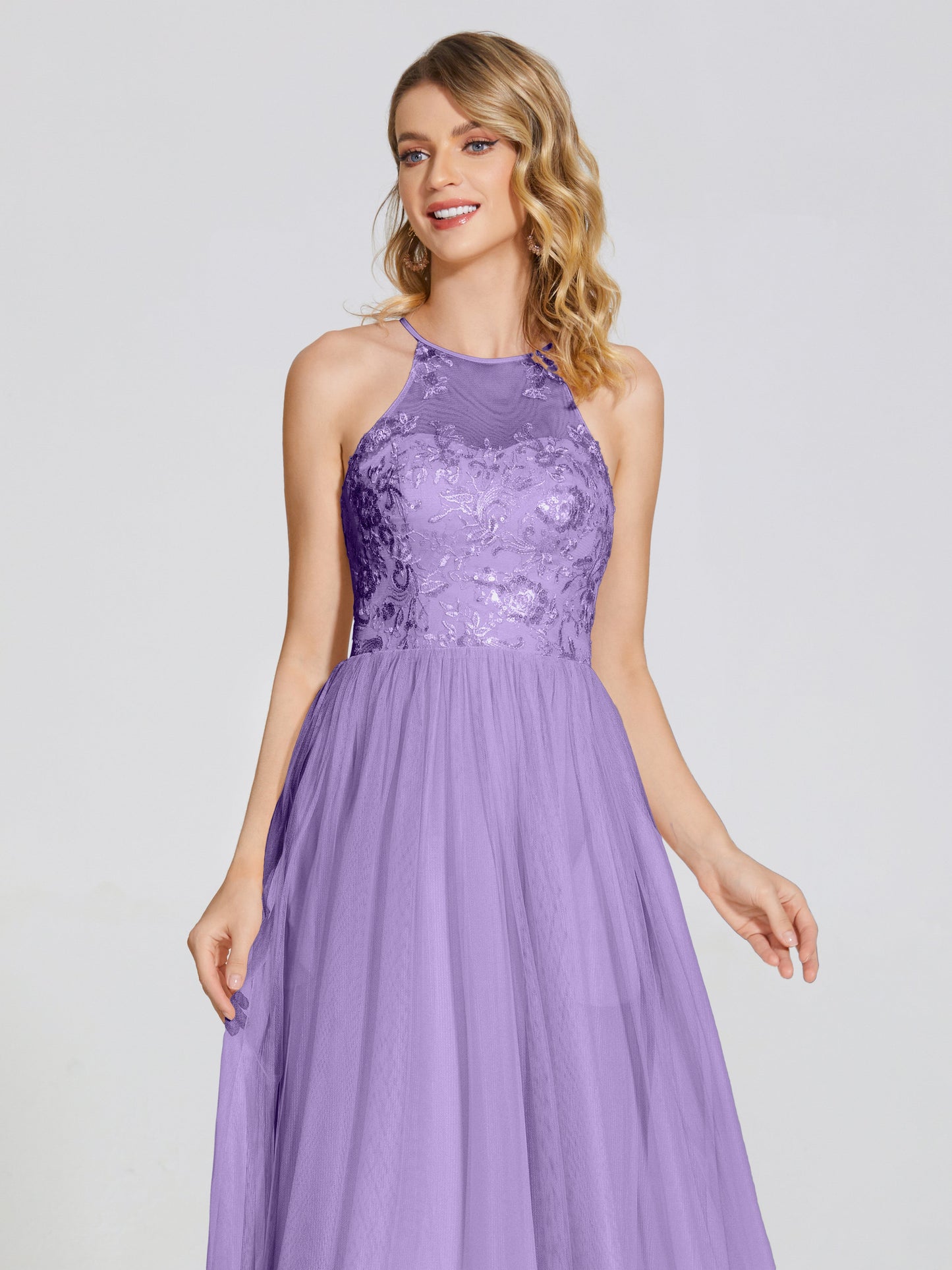 Destiny Lace Halter Tulle Bridesmaid Dress
