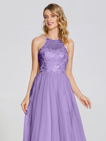 Destiny Lace Halter Tulle Bridesmaid Dress