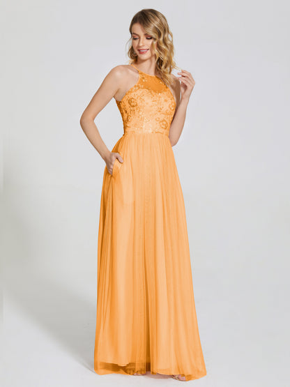 Destiny Lace Halter Tulle Bridesmaid Dress