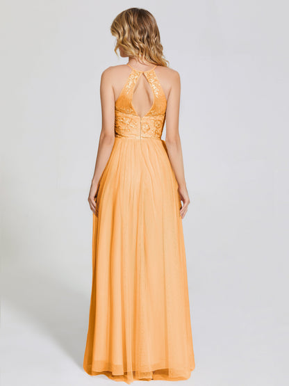Destiny Lace Halter Tulle Bridesmaid Dress