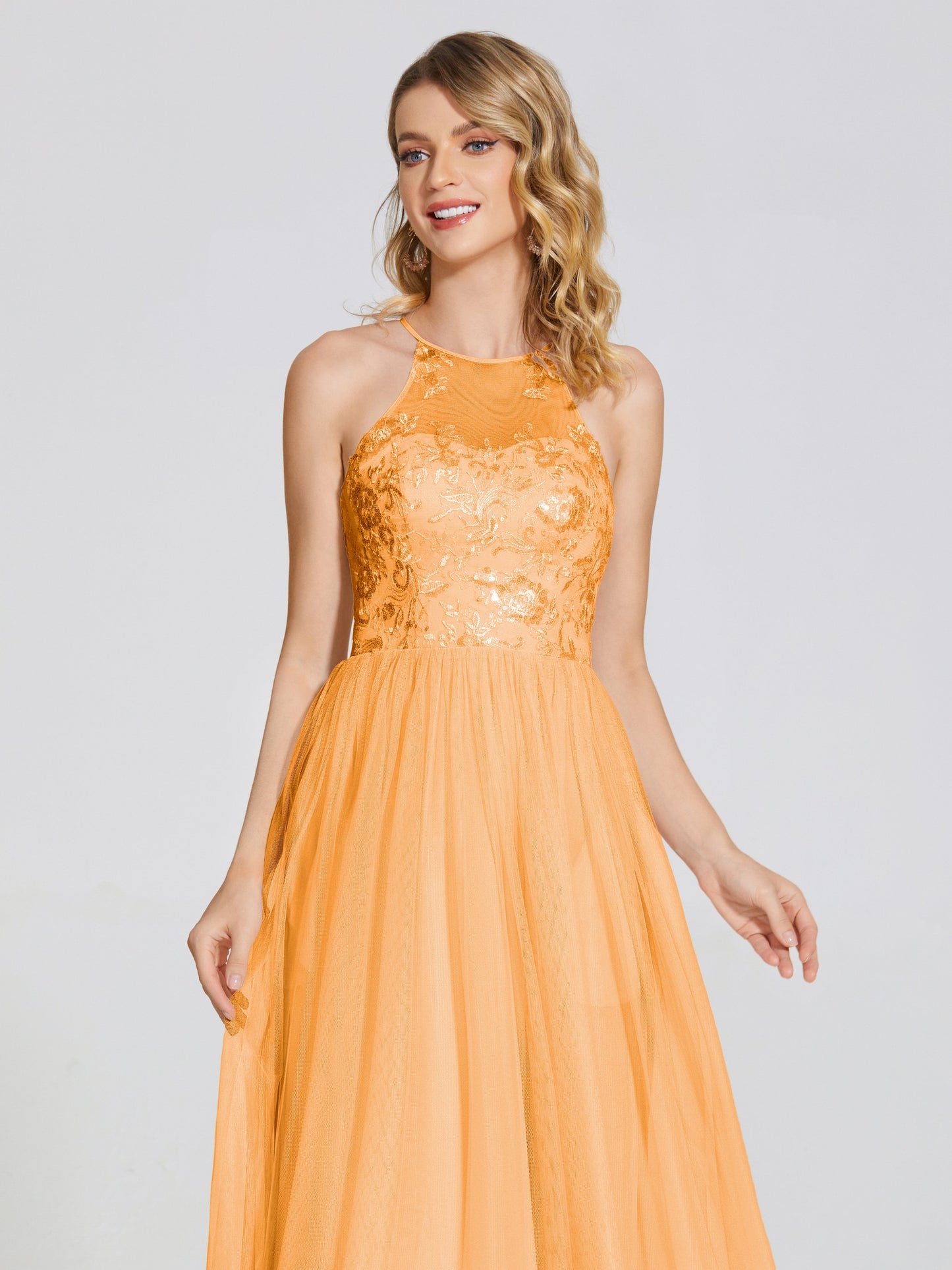 Destiny Lace Halter Tulle Bridesmaid Dress