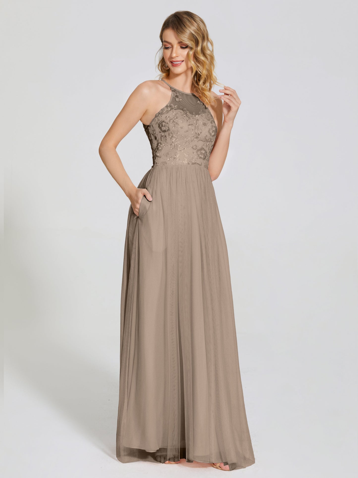 Destiny Lace Halter Tulle Bridesmaid Dress
