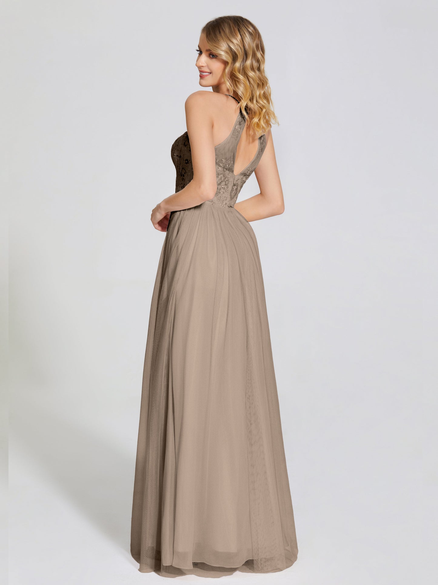 Destiny Lace Halter Tulle Bridesmaid Dress