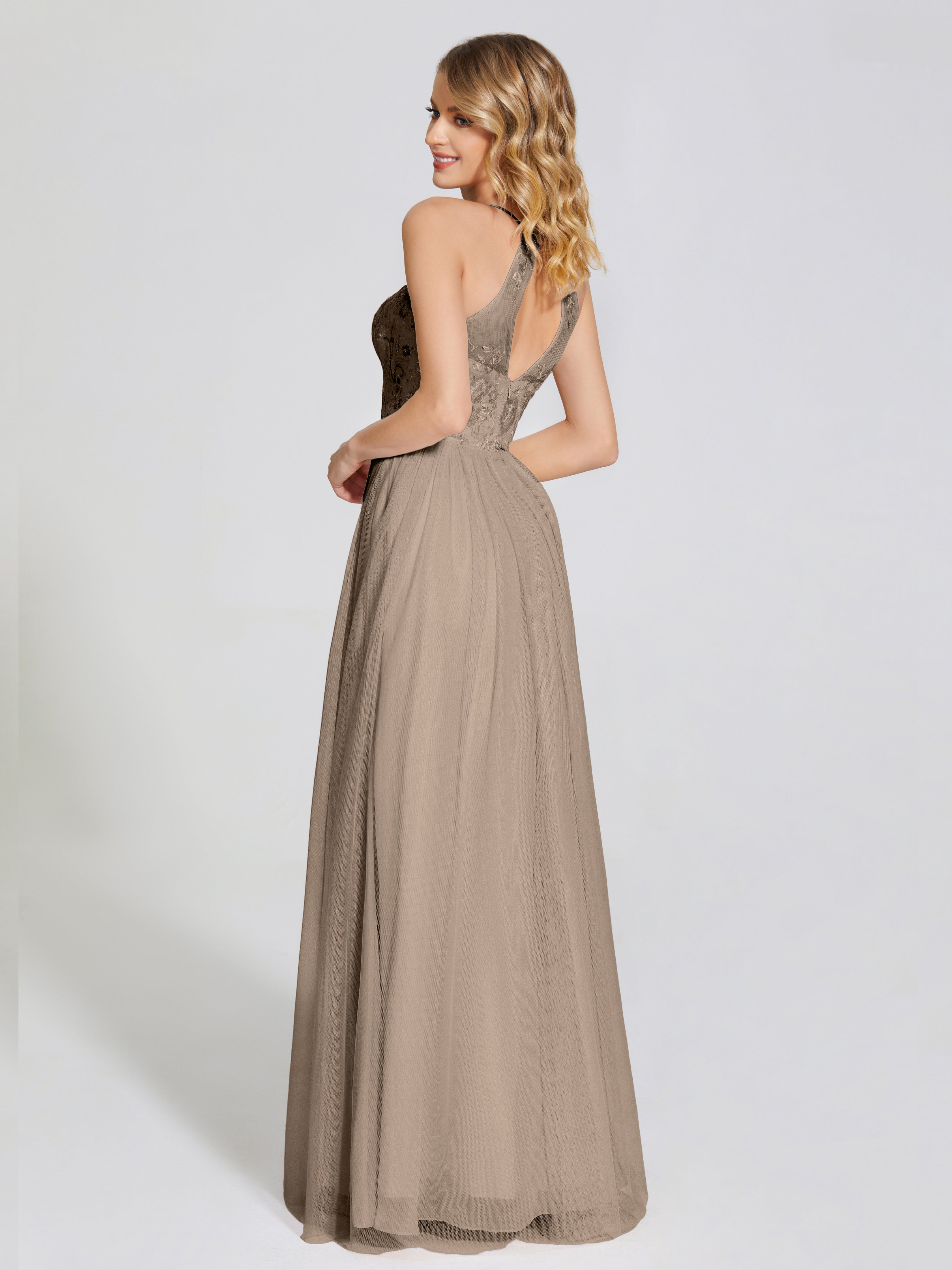 Destiny Lace Halter Tulle Bridesmaid Dress