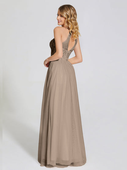 Destiny Lace Halter Tulle Bridesmaid Dress