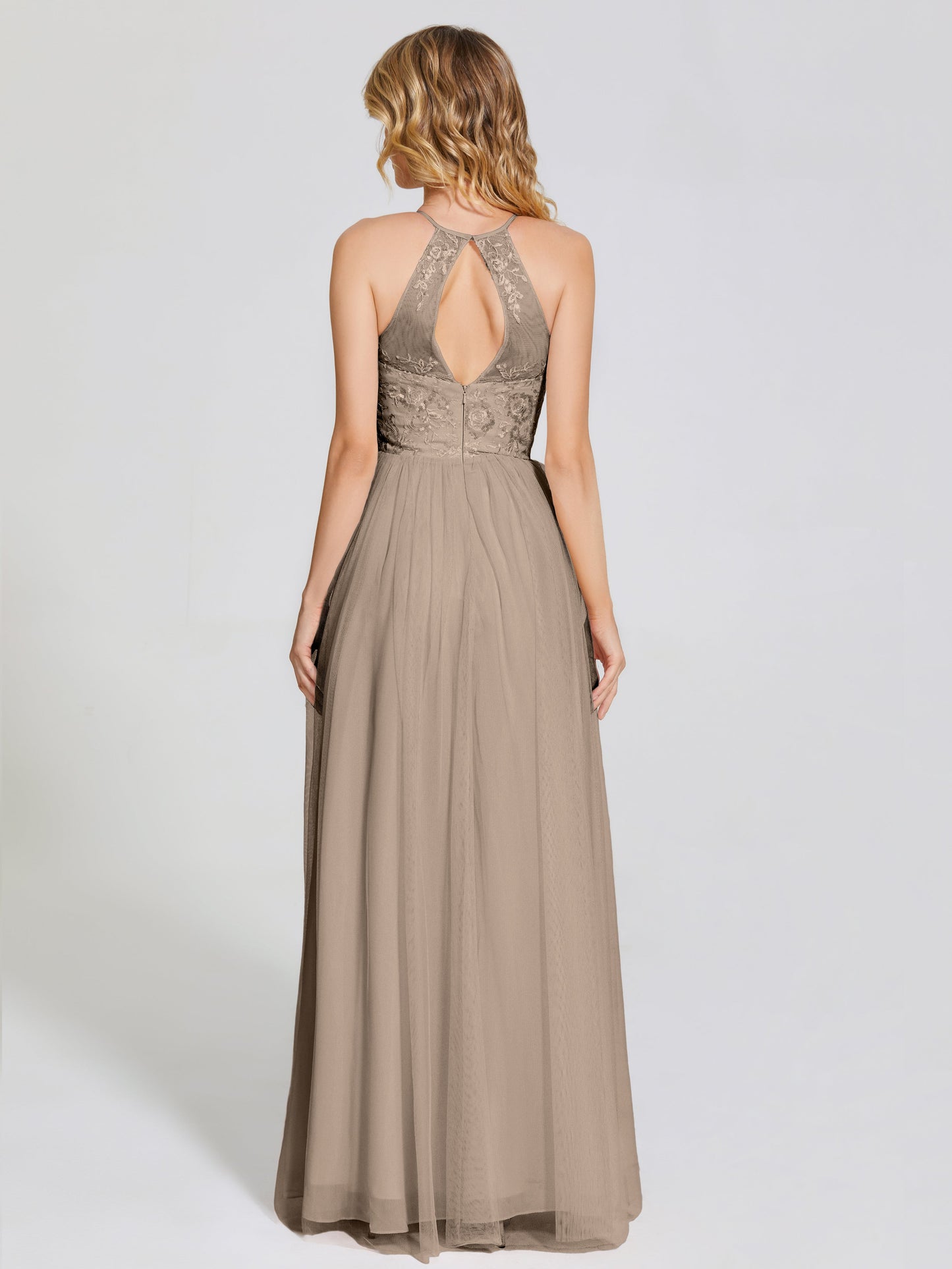 Destiny Lace Halter Tulle Bridesmaid Dress
