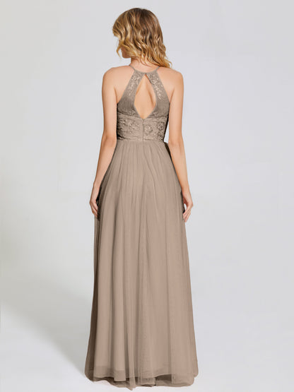 Destiny Lace Halter Tulle Bridesmaid Dress