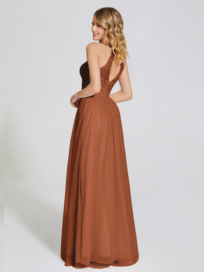 Destiny Lace Halter Tulle Bridesmaid Dress