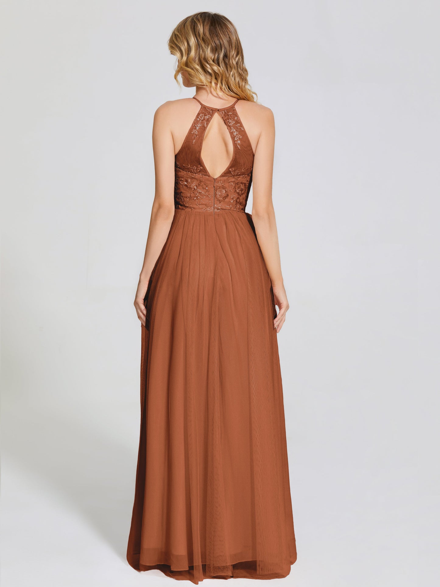 Destiny Lace Halter Tulle Bridesmaid Dress