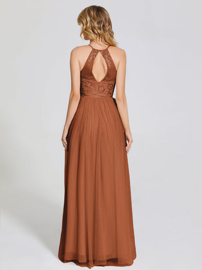 Destiny Lace Halter Tulle Bridesmaid Dress