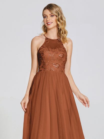 Destiny Lace Halter Tulle Bridesmaid Dress