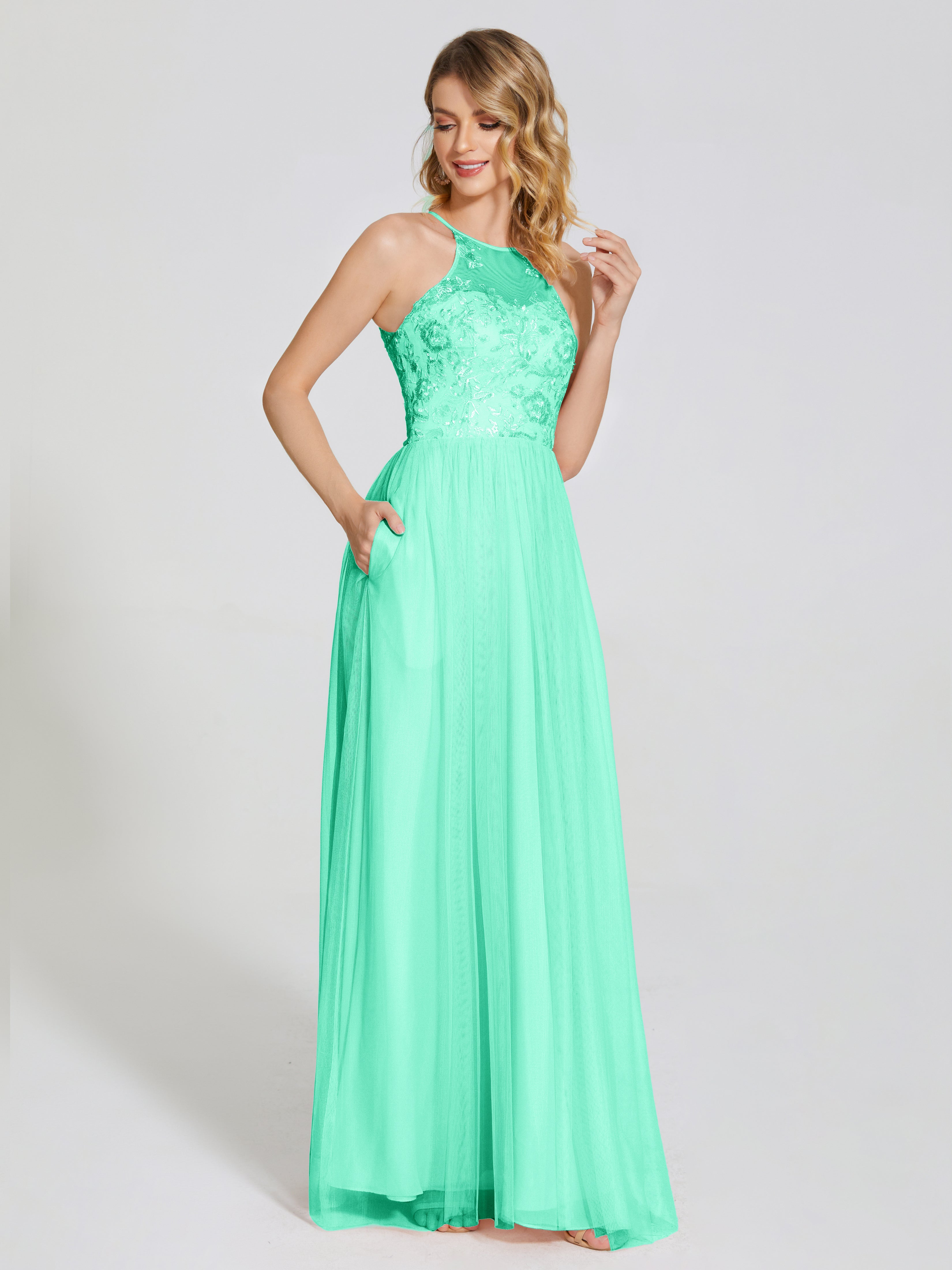 Destiny Lace Halter Tulle Bridesmaid Dress