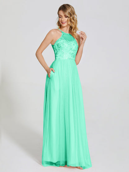 Destiny Lace Halter Tulle Bridesmaid Dress