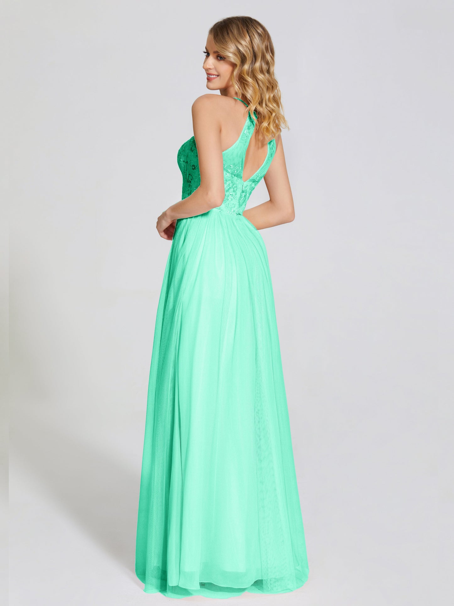 Destiny Lace Halter Tulle Bridesmaid Dress