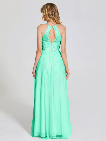 Destiny Lace Halter Tulle Bridesmaid Dress