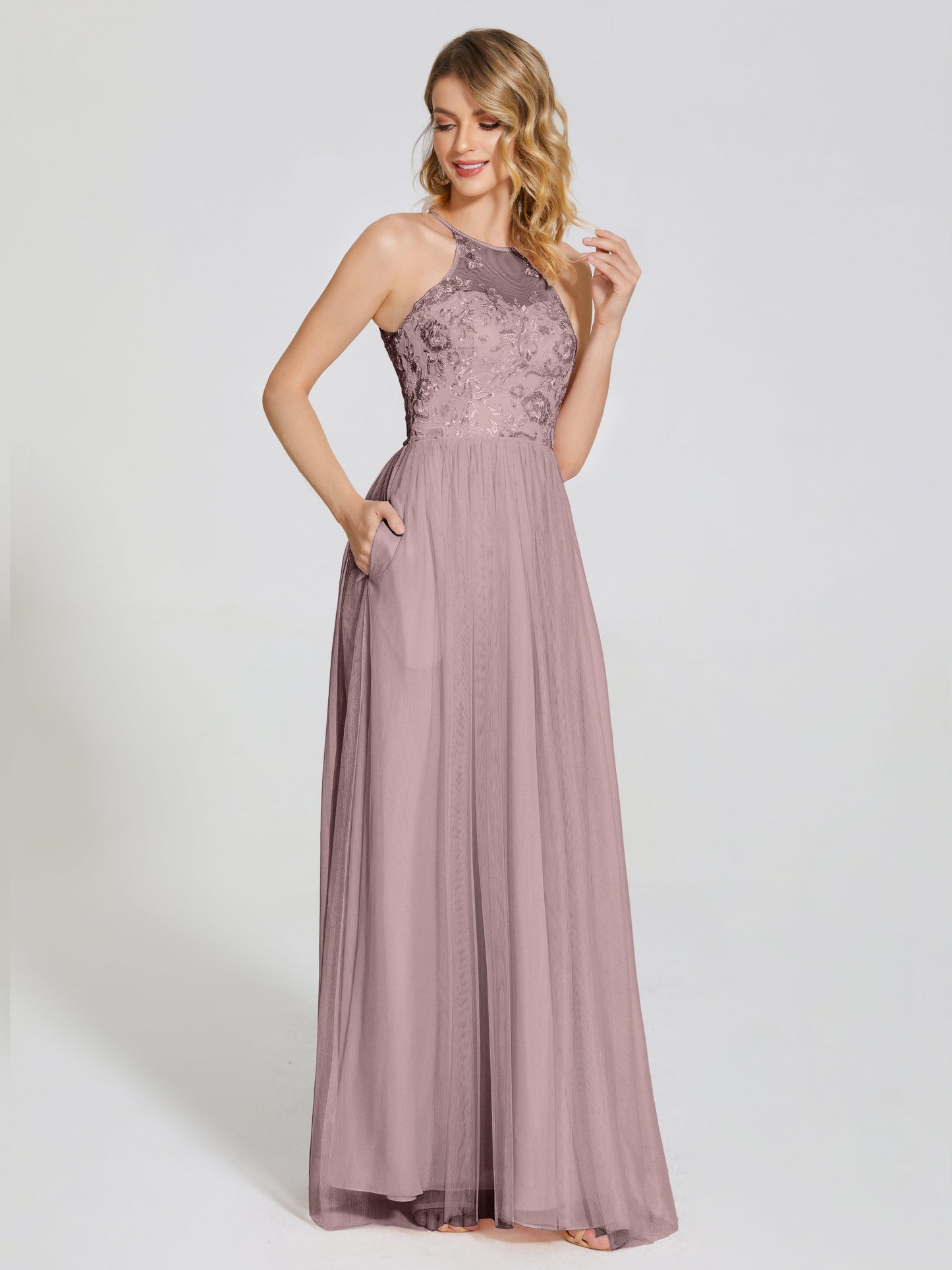 Destiny Lace Halter Tulle Bridesmaid Dress